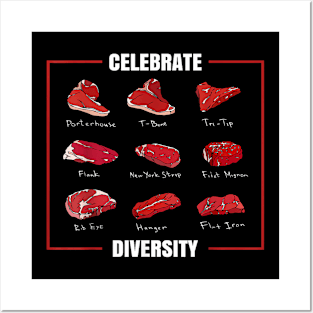 Funny Steak Celebrate Diversity Types of Steak Lovers Posters and Art